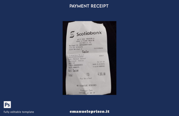 modello di ricevuta di pagamento Canada Scotiabank in stile verificato